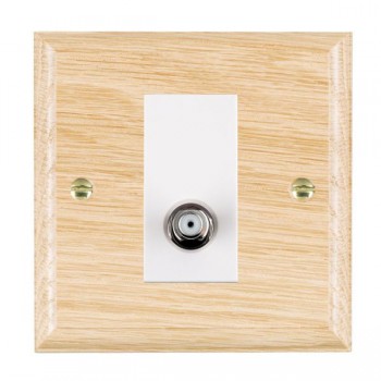 Hamilton Woods Ovolo Light Oak 1 Gang Isolated Satellite Socket with White Insert