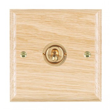 Hamilton Woods Ovolo Light Oak 1 Gang 20AX 2 Way Toggle Switch with Polished Brass Toggle