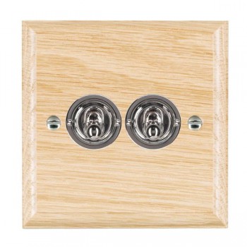 Hamilton Woods Ovolo Light Oak 2 Gang 20AX 2 Way Toggle Switch with Bright Chrome Toggles