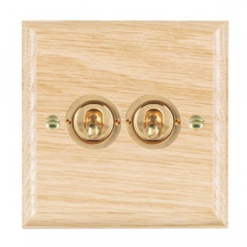 Hamilton Woods Ovolo Light Oak 2 Gang 20AX 2 Way Toggle Switch with Polished Brass Toggles