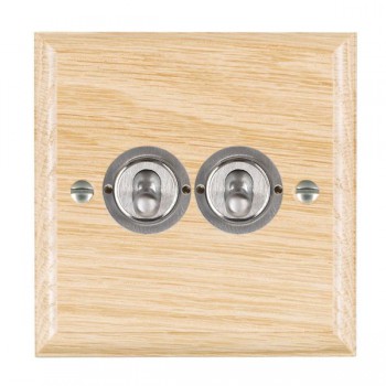 Hamilton Woods Ovolo Light Oak 2 Gang 20AX 2 Way Toggle Switch with Satin Chrome Toggles