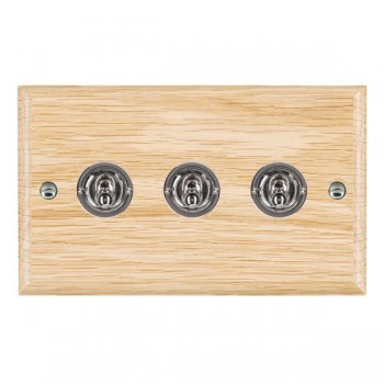 Hamilton Woods Ovolo Light Oak 3 Gang 20AX 2 Way Toggle Switch with Bright Chrome Toggles