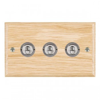 Hamilton Woods Ovolo Light Oak 3 Gang 20AX 2 Way Toggle Switch with Satin Chrome Toggles