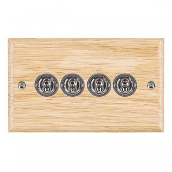 Hamilton Woods Ovolo Light Oak 4 Gang 20AX 2 Way Toggle Switch with Bright Chrome Toggles