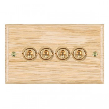 Hamilton Woods Ovolo Light Oak 4 Gang 20AX 2 Way Toggle Switch with Polished Brass Toggles