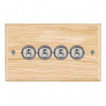 Hamilton Woods Ovolo Light Oak 4 Gang 20AX 2 Way Toggle Switch with Satin Chrome Toggles