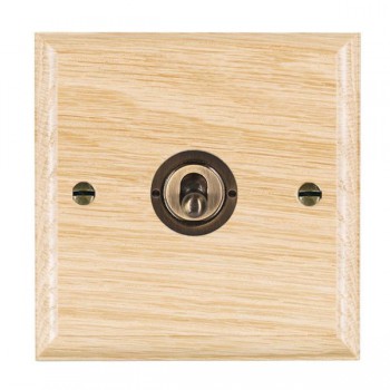 Hamilton Woods Ovolo Light Oak 1 Gang 20AX Intermediate Toggle Switch with Antique Brass Toggle