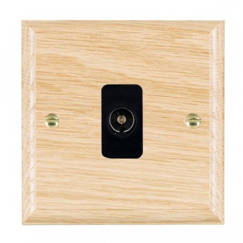 Hamilton Woods Ovolo Light Oak 1 Gang Non-Isolated 1 In/1 Out TV Socket with Black Insert