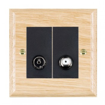 Hamilton Woods Ovolo Light Oak Non-Isolated 2 In/2 Out TV and Satellite Socket with Black Insert