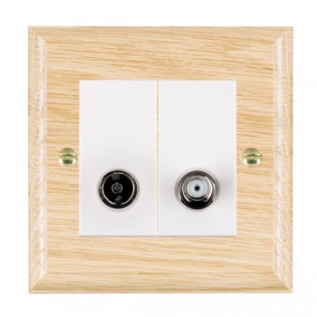 Hamilton Woods Ovolo Light Oak Non-Isolated 2 In/2 Out TV and Satellite Socket with White Insert