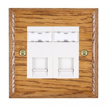 Hamilton Woods Ovolo Medium Oak 2 Gang Unshielded RJ12 Socket with White Insert