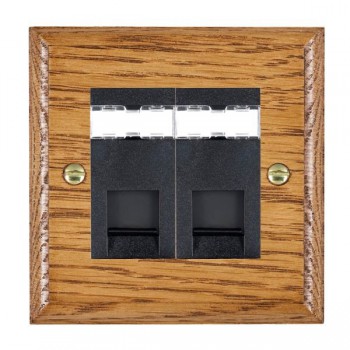 Hamilton Woods Ovolo Medium Oak 2 Gang Unshielded RJ45 CAT 5E Socket with Black Insert