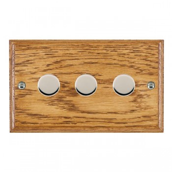 Hamilton Woods Ovolo Medium Oak 3 Gang 400W 2 Way Resistive Push On/Off Rotary Switching Dimmer with Bright Chrome Knobs