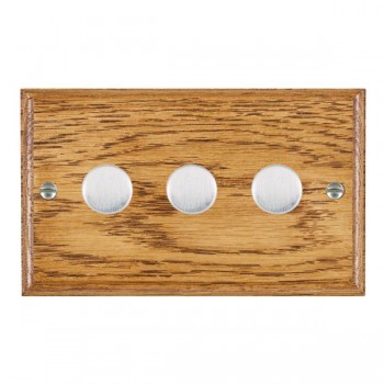 Hamilton Woods Ovolo Medium Oak 3 Gang 400W 2 Way Resistive Push On/Off Rotary Switching Dimmer with Satin Chrome Knobs