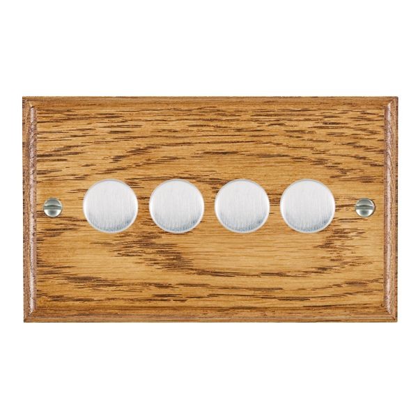 Hamilton Woods Ovolo Medium Oak 4 Gang 400W 2 Way Resistive Push On/Off Rotary Switching Dimmer with Satin Chrome Knobs