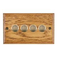 Hamilton WOM4XTEAB Woods Ovolo Medium Oak 4 Gang 250W/210VA Trailing-Edge 2 Way LED Push Dimmer Switch - Antique Brass Switch