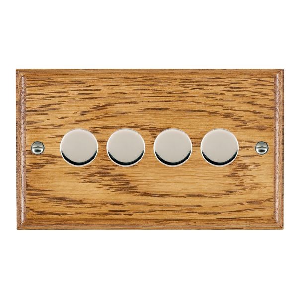 Hamilton Woods Ovolo Medium Oak 4 Gang 250W/210VA Multi-Way Push On/Off Rotary Dimmer with Bright Chrome Knobs