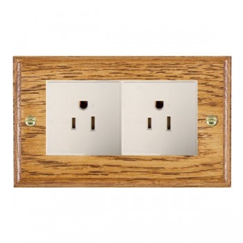 Hamilton Woods Ovolo Medium Oak 2 Gang 15A 110V AC American Unswitched Socket with White Insert