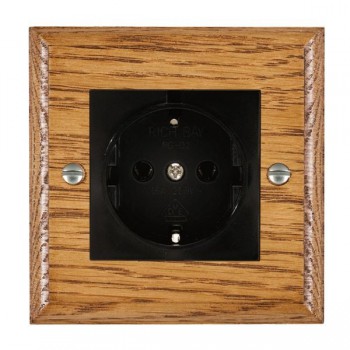 Hamilton Woods Ovolo Medium Oak 1 Gang 10/16A 220/250V AC German Unswitched Socket with Black Insert