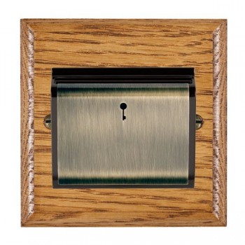 Hamilton Woods Ovolo Medium Oak 10A (6AX) 12-24V On/Off Card Switch with Antique Brass Insert and Black Surround