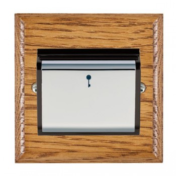 Hamilton Woods Ovolo Medium Oak 10A (6AX) 12-24V On/Off Card Switch with Bright Chrome Insert and Black Surround