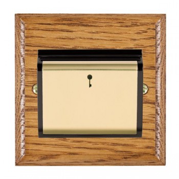 Hamilton Woods Ovolo Medium Oak 10A (6AX) 12-24V On/Off Card Switch with Polished Brass Insert and Black Surround