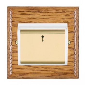 Hamilton Woods Ovolo Medium Oak 10A (6AX) 12-24V On/Off Card Switch with Polished Brass Insert and White Surround