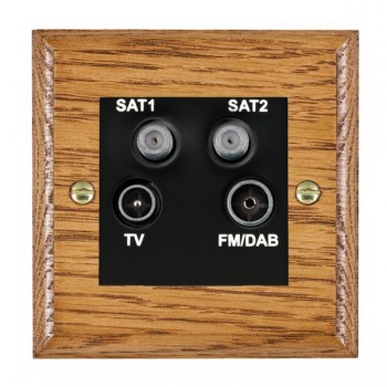 Hamilton Woods Ovolo Medium Oak Non-Isolated TV+FM+SAT1+SAT2 2 In/4 Out Quadplexer with Black Insert