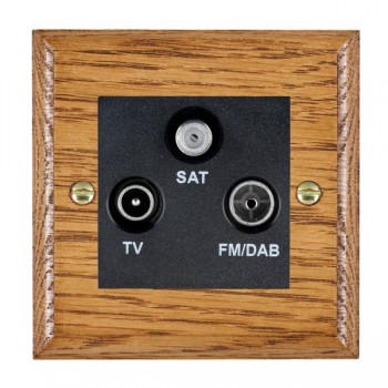 Hamilton Woods Ovolo Medium Oak Non-Isolated TV+FM+SAT 1 In/3 Out Triplexer with Black Insert