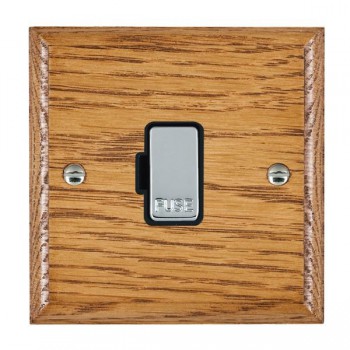 Hamilton Woods Ovolo Medium Oak 13A Unswitched Fused Spur with Bright Chrome Insert and Black Surround