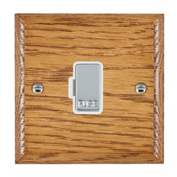 Hamilton Woods Ovolo Medium Oak 13A Unswitched Fused Spur with Bright Chrome Insert and White Surround