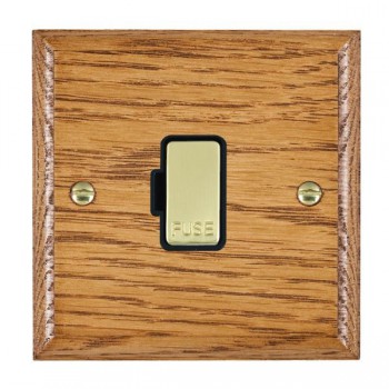 Hamilton Woods Ovolo Medium Oak 13A Unswitched Fused Spur with Polished Brass Insert and Black Surround