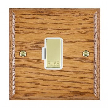 Hamilton Woods Ovolo Medium Oak 13A Unswitched Fused Spur with Polished Brass Insert and White Surround