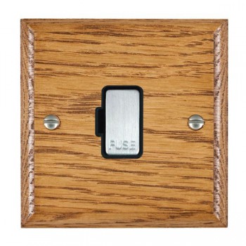 Hamilton Woods Ovolo Medium Oak 13A Unswitched Fused Spur with Satin Chrome Insert and Black Surround