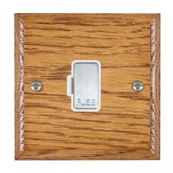 Hamilton Woods Ovolo Medium Oak 13A Unswitched Fused Spur with Satin Chrome Insert and White Surround