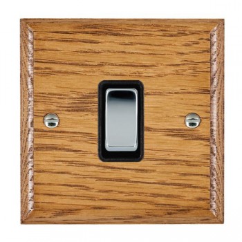 Hamilton Woods Ovolo Medium Oak 1 Gang 10AX 2 Way Switch with Bright Chrome Rocker and Black Surround