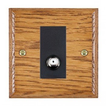 Hamilton Woods Ovolo Medium Oak 1 Gang Non-Isolated Satellite Socket with Black Insert