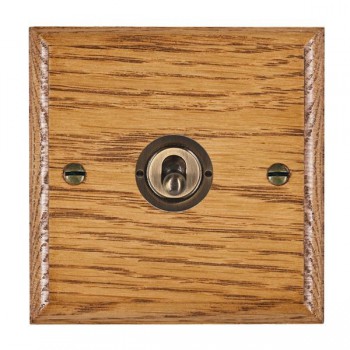 Hamilton Woods Ovolo Medium Oak 1 Gang 20AX 2 Way Toggle Switch with Antique Brass Toggle
