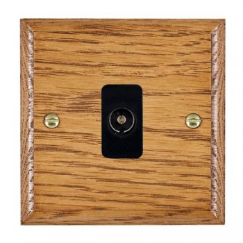 Hamilton Woods Ovolo Medium Oak 1 Gang Non-Isolated 1 In/1 Out TV Socket with Black Insert
