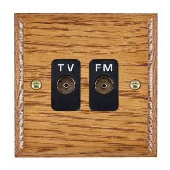 Hamilton Woods Ovolo Medium Oak Isolated 1 In/2 Out TV/FM Diplexer with Black Insert