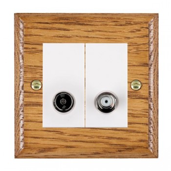 Hamilton Woods Ovolo Medium Oak Non-Isolated 2 In/2 Out TV and Satellite Socket with White Insert