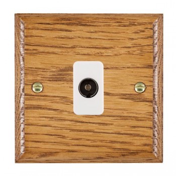 Hamilton Woods Ovolo Medium Oak 1 Gang Non-Isolated 1 In/1 Out TV Socket with White Insert