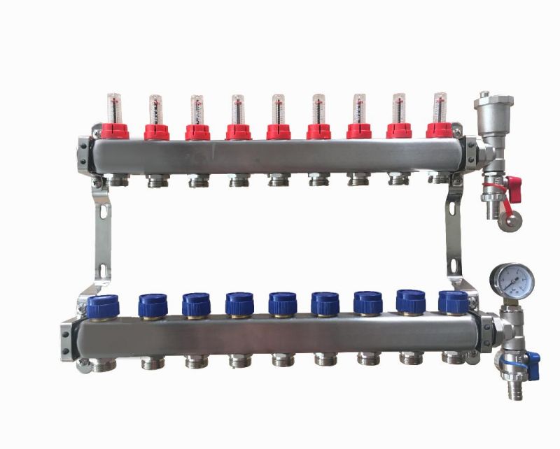 9 Port manifold With Pressure gauge and auto air vent